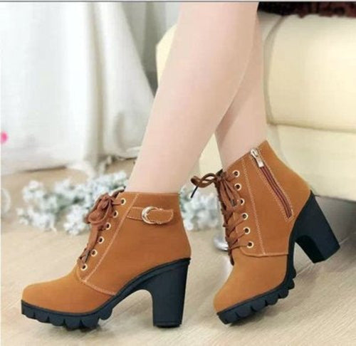 Ankle High Heel Women's Boots : With CrossTie