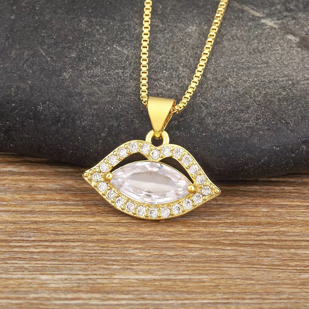 Diamond Kiss Me Luxe Crystal Lips Necklace