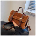 Luxe Fur Trim Satchel Crossbody Caramel Brown