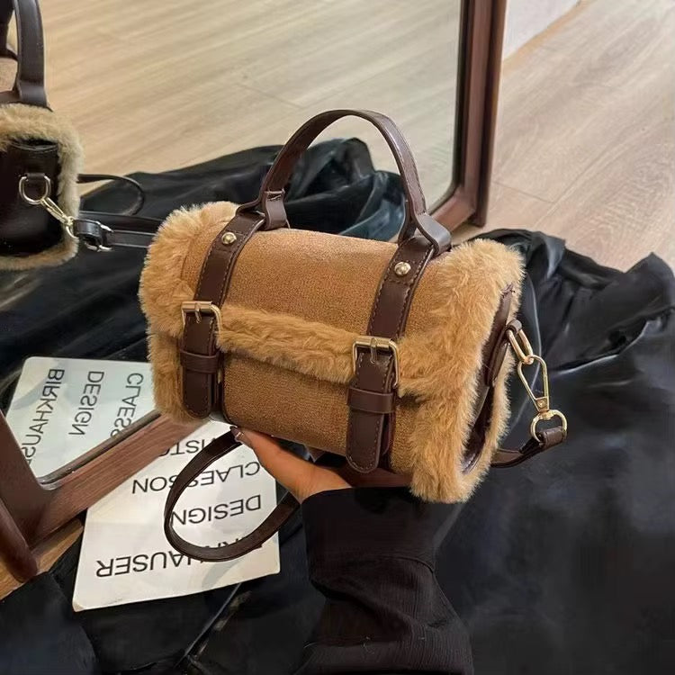 Couture Fur Trim Crossbody Satchel Handbag