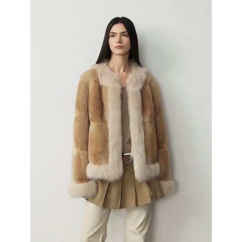Fireladyfur Women's  Blue Mink & Fox Fur Patchwork Coat "Casual Gene"