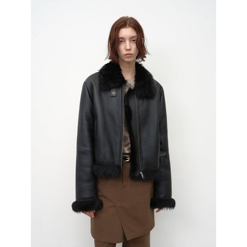 Fireladyfur Women's Shearling Coat - Motorcycle Style Toscana Wool