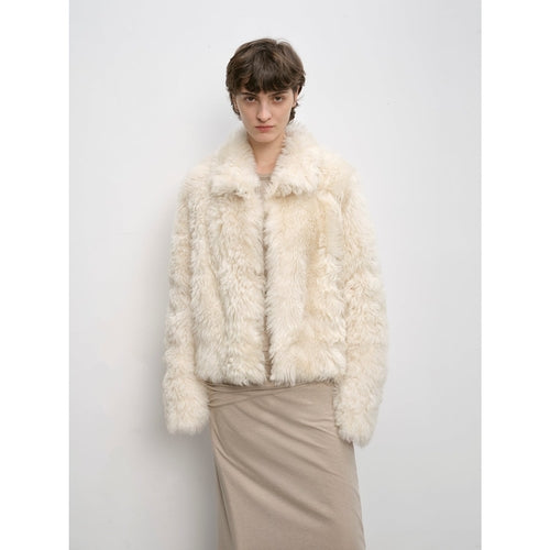 Fireladyfur Women's Soft & Warm Short Wool Sheepskin Coat“Blackmoon