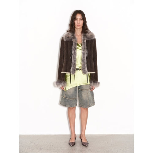 Fireladyfur Women's Shearling Coat - Imported Merino Wool Patchwork
