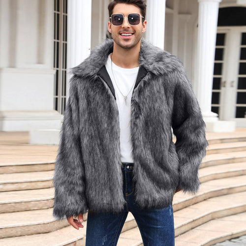 Men's Lapel Short Faux Fur Jacket – Luxurious Warmth & Style