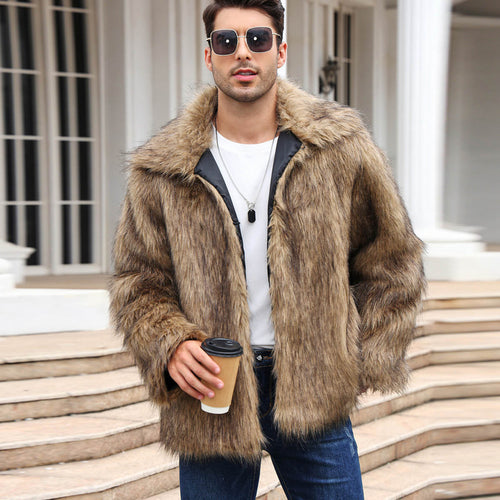 Men's Lapel Short Faux Fur Jacket – Luxurious Warmth & Style