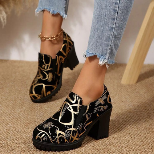 Stylish Round Toe Block : Heels Pumps