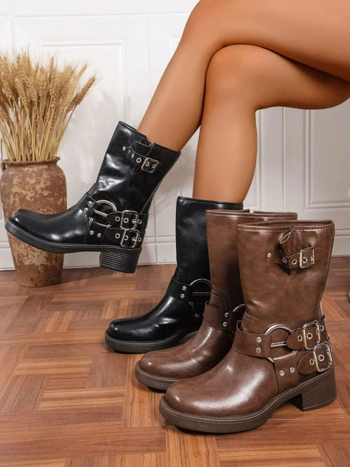 Round Toe Block : Heels Boots