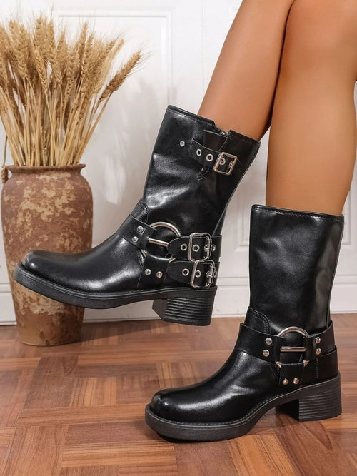 Round Toe Block : Heels Boots