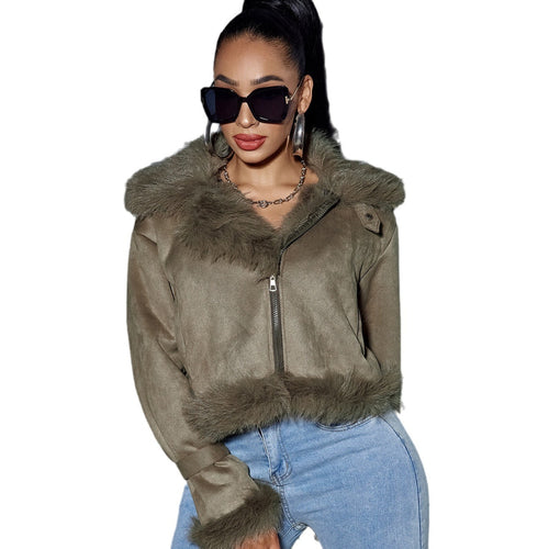 Women's Suede Short Coat – Faux Leather Fall & Winter Streetwear