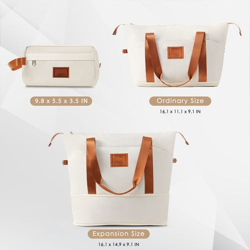 Ivory and Brown Hardside Luggage Set with Spinner Suitcases and