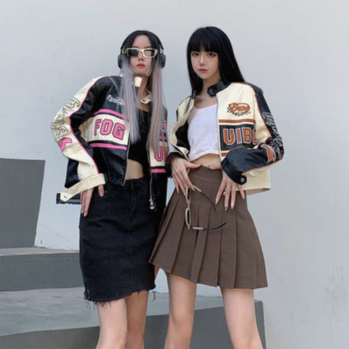 Short PU Leather Motorcycle Suit Women's Jacket Racing Suit Coat