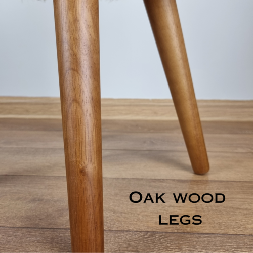 Red genuine sheepskin stool with oak legs