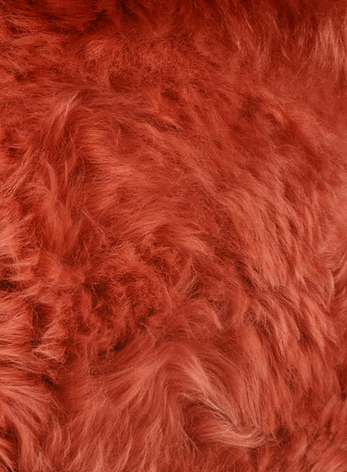 Red genuine sheepskin stool with oak legs