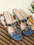 Retro Walk Women Patent Block Heel Sandals(Color-BLUE)(Size-Euro-36)