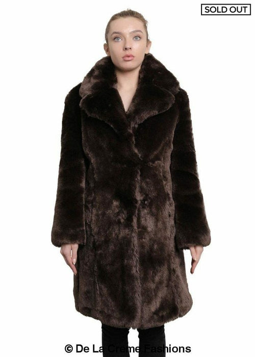 De La Creme - Womens Faux Fur Large Lapel Mid Length Coat