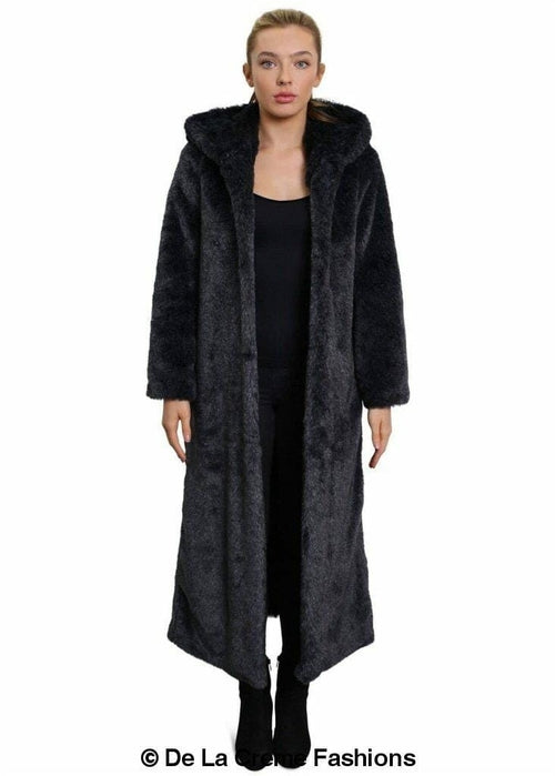 De La Creme - Womens Iconic Faux Fur Hooded Long Coat