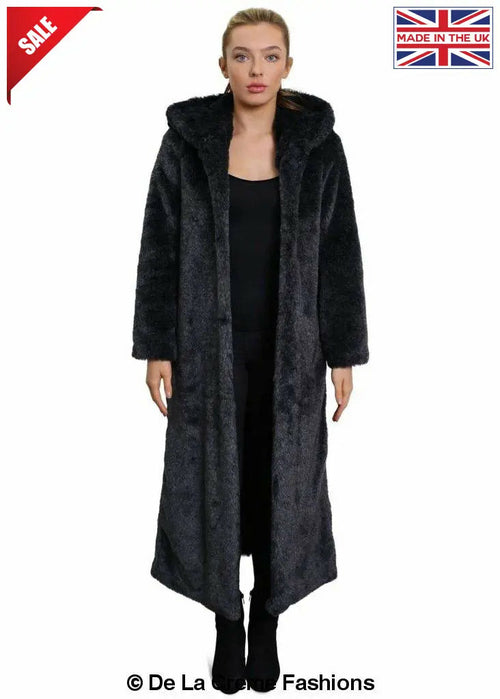 De La Creme - Womens Iconic Faux Fur Hooded Long Coat
