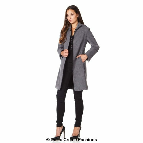De La Creme - Women's Wool Blend Hooded Zip Coat