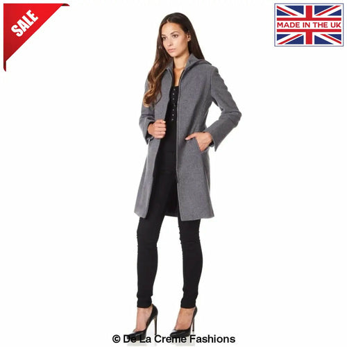 De La Creme - Women's Wool Blend Hooded Zip Coat