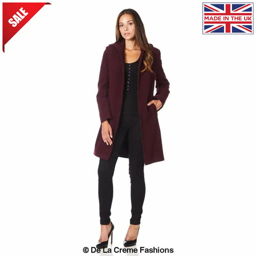 De La Creme - Women's Wool Blend Hooded Zip Coat
