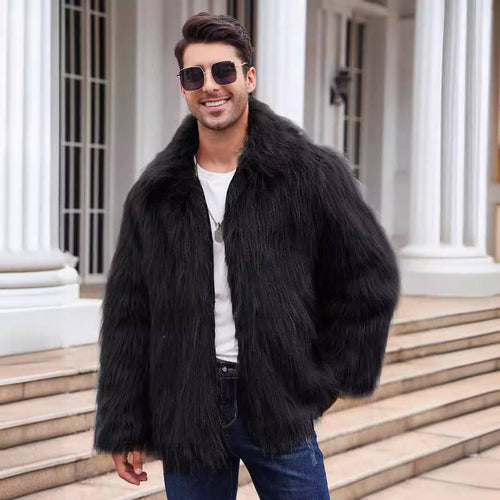 Men's Lapel Short Faux Fur Jacket – Luxurious Warmth & Style