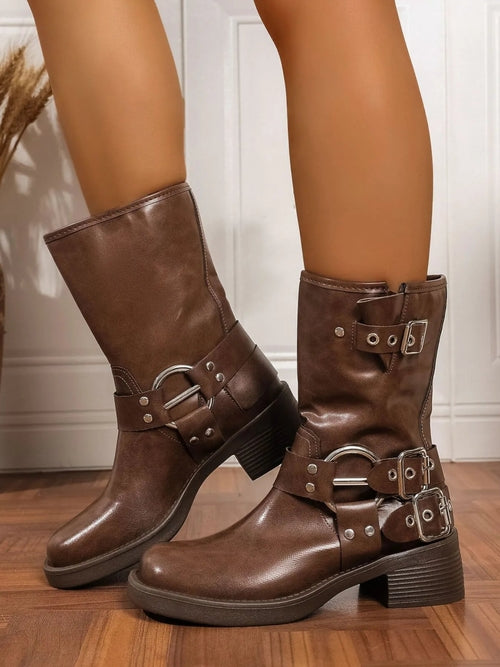 Round Toe Block : Heels Boots