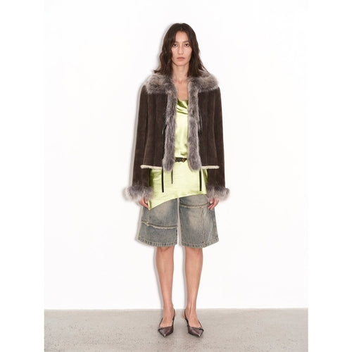 Fireladyfur Women's Shearling Coat - Imported Merino Wool Patchwork