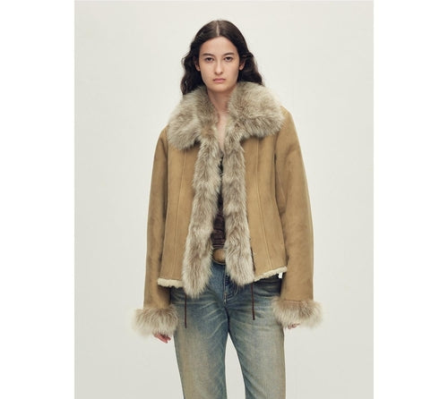 Fireladyfur Women's Shearling Coat - Imported Merino Wool Patchwork