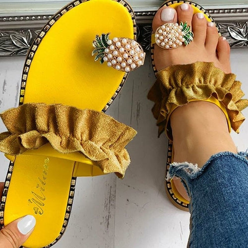 Beach Pineapple Flat Slippers Outside Slides Ladies Shoes