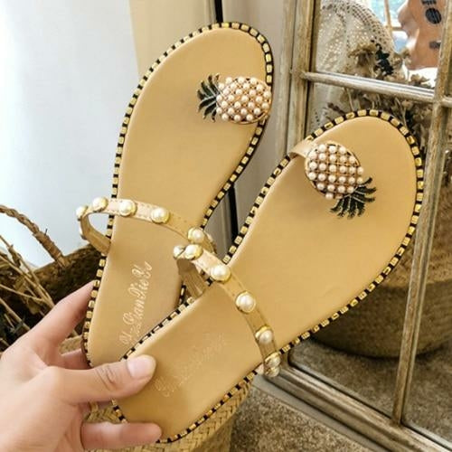 Beach Pineapple Flat Slippers Outside Slides Ladies Shoes