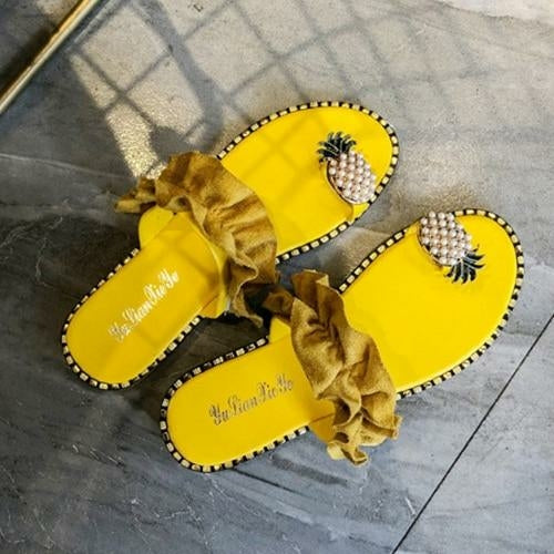 Beach Pineapple Flat Slippers Outside Slides Ladies Shoes