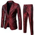 Mens Formal Blazer Jacquard Suit Jacket Tux Coat Business Trousers